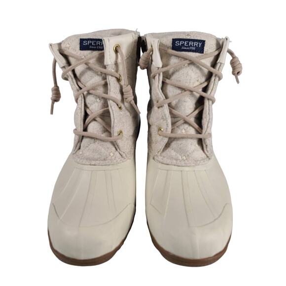 Sperry Syren Gulf White Quilted Lined Ankle Duck Boot Lace & Zip Up Shoes 9 - Picture 2 of 5